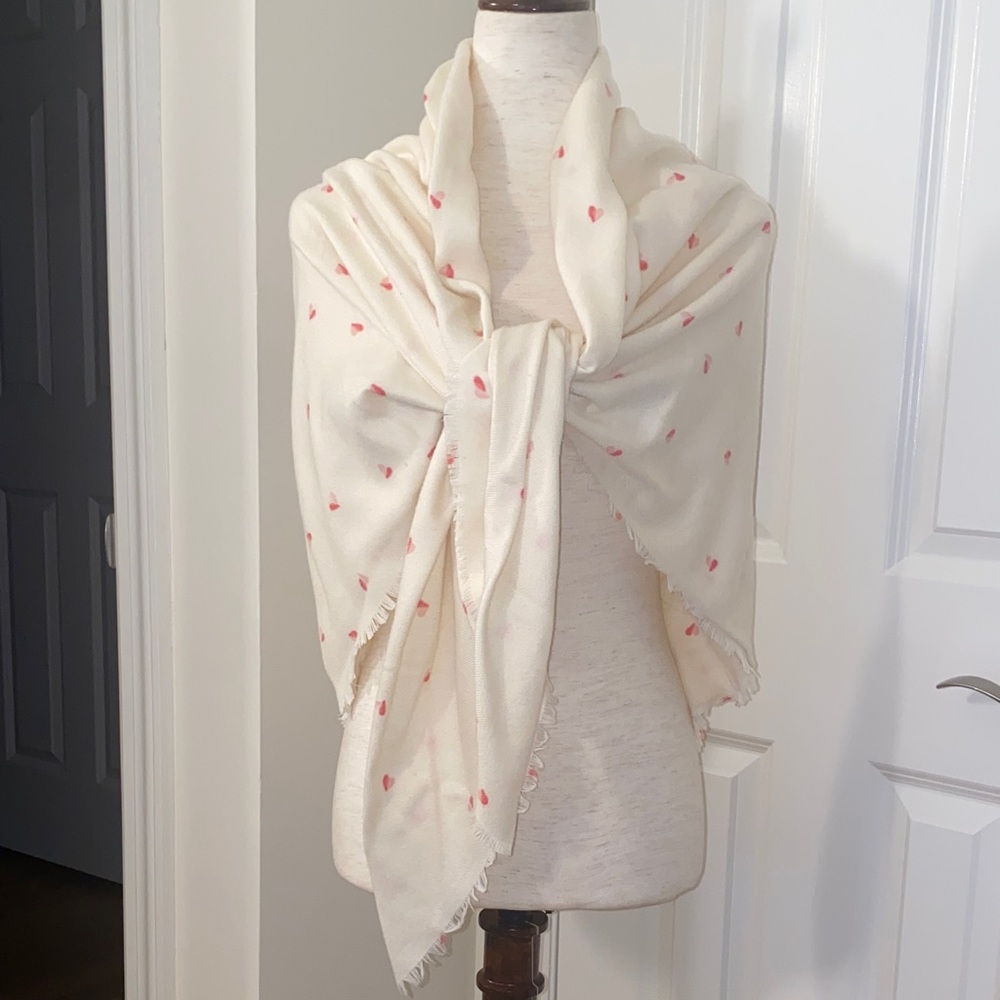 Cream Scarf with Pink Hearts